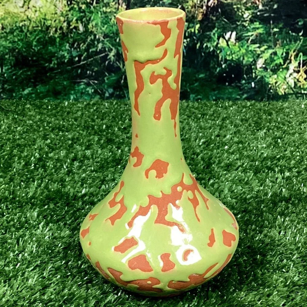 Vintage Bud Vase Green Drip Glaze